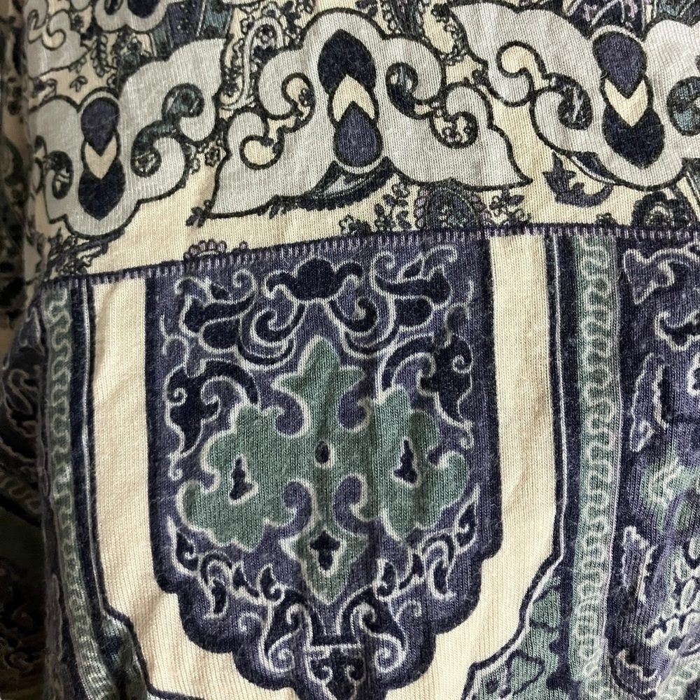 Rose & Olive Boho Paisley 1/4 Button Blouse Long Sleeve Artsy Eclectic Blue 2X - Picture 3 of 7